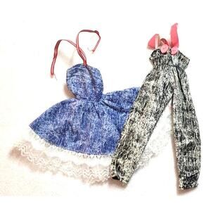 Barbie 12" Doll 1/6 Scale 80s Acid Wash Denim Style Halter Dress Suspender Pants